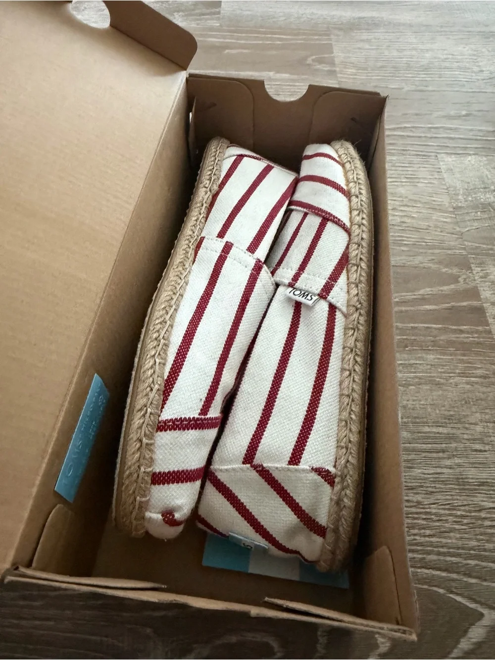 Toms White Espadrilles with Red Stripes